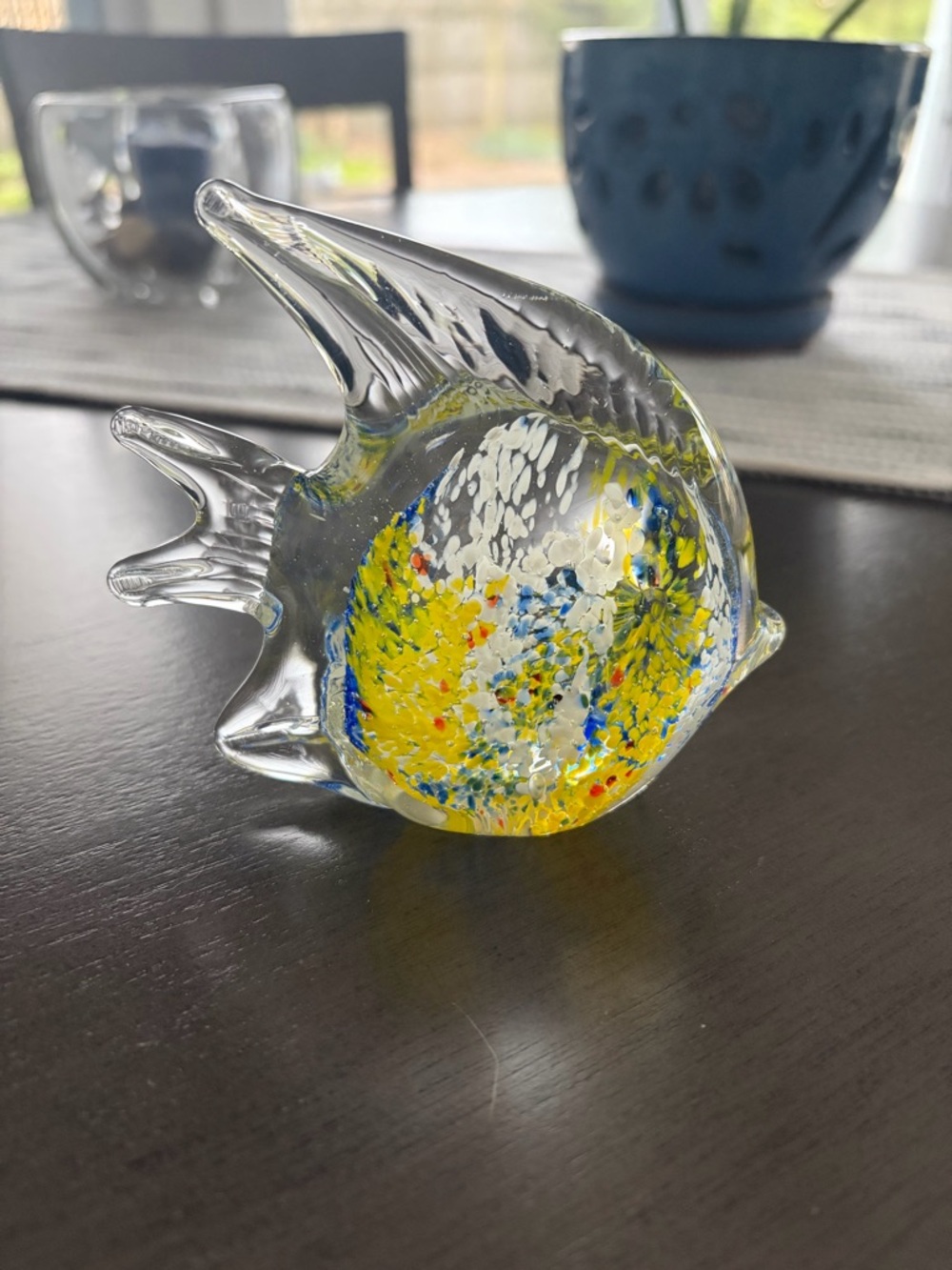 Hand Blown Glass Yellow/blue Angel Fish Accent Piece